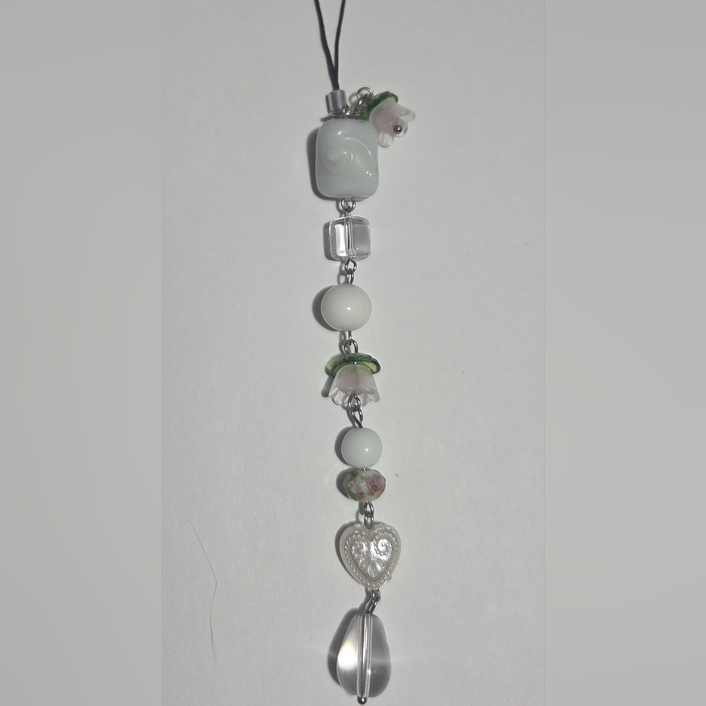 Elegant White Flower Beaded Charm